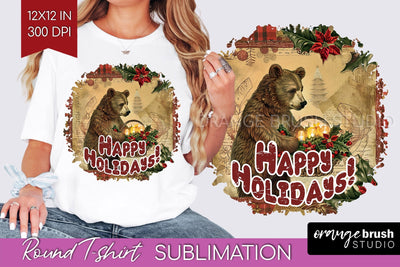 Vintage Christmas Sublimation, Xmas Round Tshirt Background Sublimation OrangeBrushStudio 