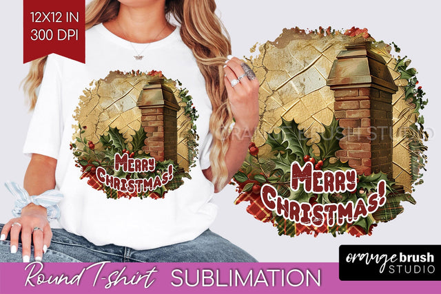 Vintage Christmas Sublimation, Xmas Round Tshirt Background Sublimation OrangeBrushStudio 