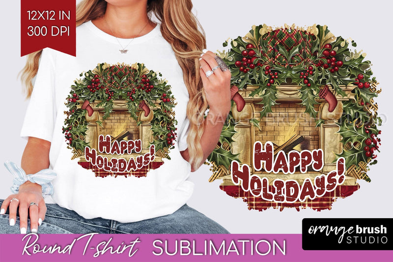 Vintage Christmas Sublimation, Xmas Round Tshirt Background Sublimation OrangeBrushStudio 
