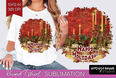 Vintage Christmas Sublimation, Xmas Round Tshirt Background Sublimation OrangeBrushStudio 