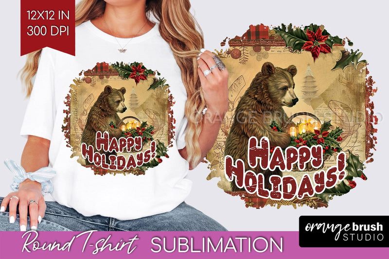 Vintage Christmas Sublimation, Xmas Round Tshirt Background Sublimation OrangeBrushStudio 