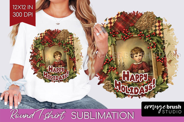 Vintage Christmas Sublimation, Xmas Round Tshirt Background Sublimation OrangeBrushStudio 