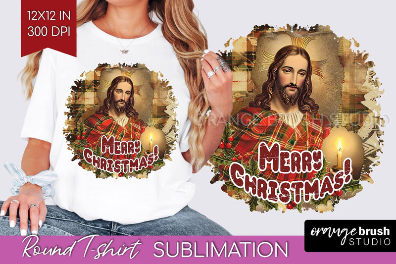 Vintage Christmas Sublimation, Xmas Round Tshirt Background Sublimation OrangeBrushStudio 