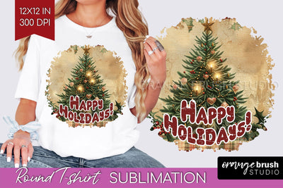 Vintage Christmas Sublimation, Xmas Round Tshirt Background Sublimation OrangeBrushStudio 