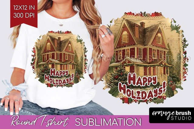 Vintage Christmas Sublimation, Xmas Round Tshirt Background Sublimation OrangeBrushStudio 