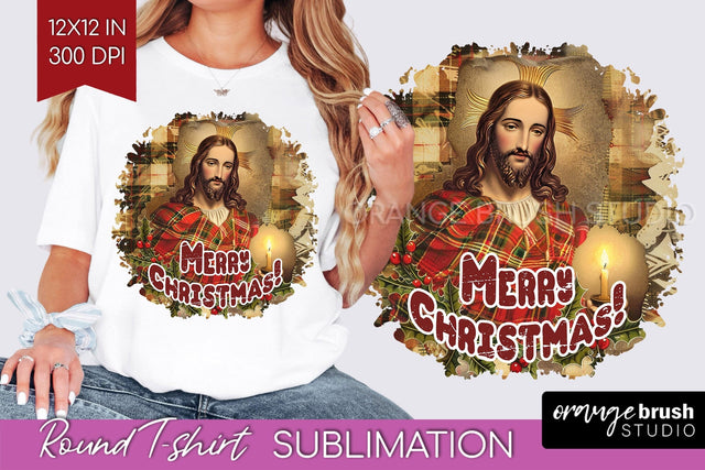 Vintage Christmas Sublimation, Xmas Round Tshirt Background Sublimation OrangeBrushStudio 