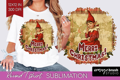 Vintage Christmas Sublimation, Xmas Round Tshirt Background Sublimation OrangeBrushStudio 