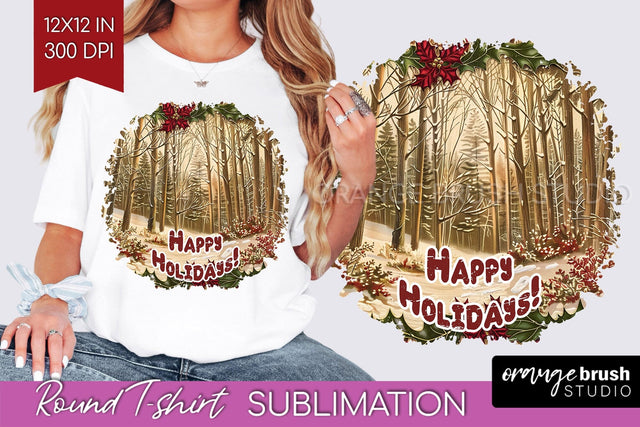 Vintage Christmas Sublimation, Xmas Round Tshirt Background Sublimation OrangeBrushStudio 