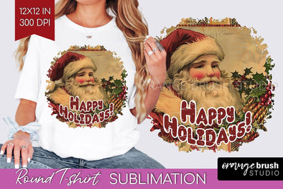 Vintage Christmas Sublimation, Xmas Round Tshirt Background Sublimation OrangeBrushStudio 