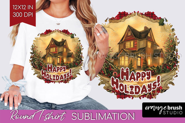 Vintage Christmas Sublimation, Xmas Round Tshirt Background Sublimation OrangeBrushStudio 