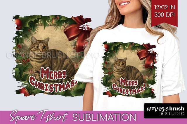 Vintage Christmas Sublimation, Xmas Square Tshirt Background Sublimation OrangeBrushStudio 