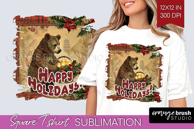 Vintage Christmas Sublimation, Xmas Square Tshirt Background Sublimation OrangeBrushStudio 