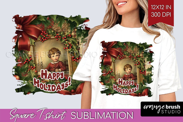 Vintage Christmas Sublimation, Xmas Square Tshirt Background Sublimation OrangeBrushStudio 