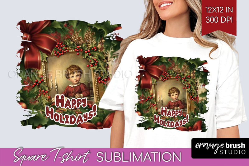 Vintage Christmas Sublimation, Xmas Square Tshirt Background Sublimation OrangeBrushStudio 