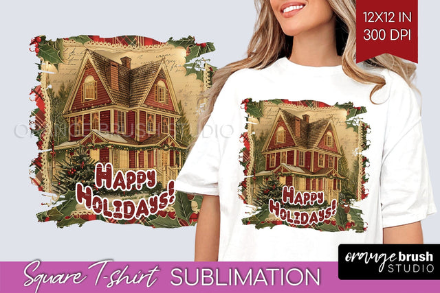 Vintage Christmas Sublimation, Xmas Square Tshirt Background Sublimation OrangeBrushStudio 