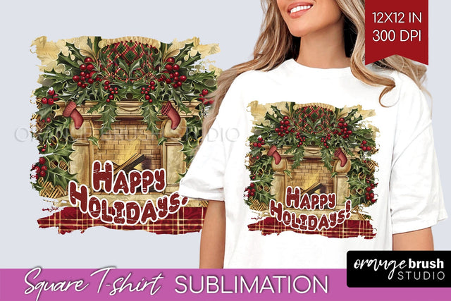 Vintage Christmas Sublimation, Xmas Square Tshirt Background Sublimation OrangeBrushStudio 
