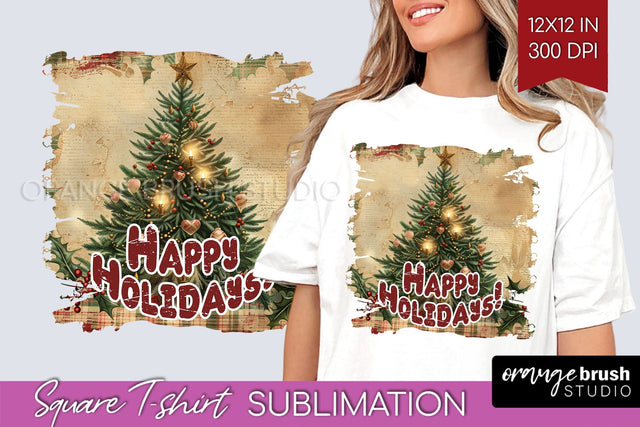 Vintage Christmas Sublimation, Xmas Square Tshirt Background Sublimation OrangeBrushStudio 