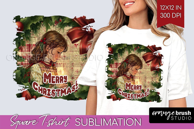 Vintage Christmas Sublimation, Xmas Square Tshirt Background Sublimation OrangeBrushStudio 