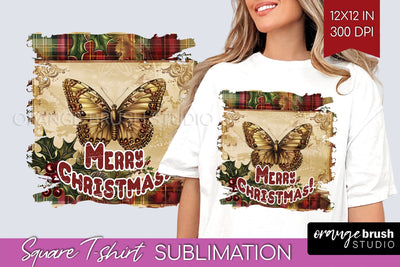 Vintage Christmas Sublimation, Xmas Square Tshirt Background Sublimation OrangeBrushStudio 