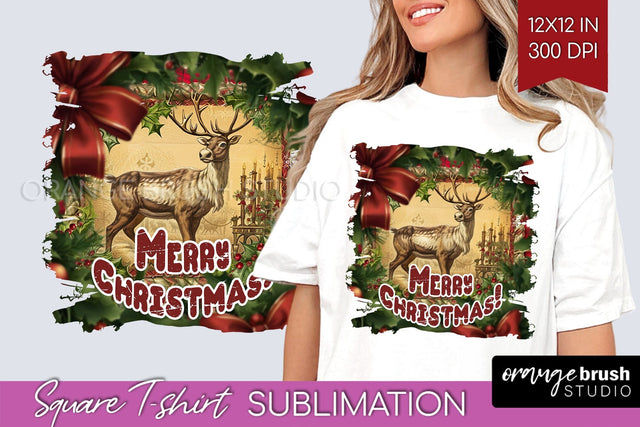 Vintage Christmas Sublimation, Xmas Square Tshirt Background Sublimation OrangeBrushStudio 
