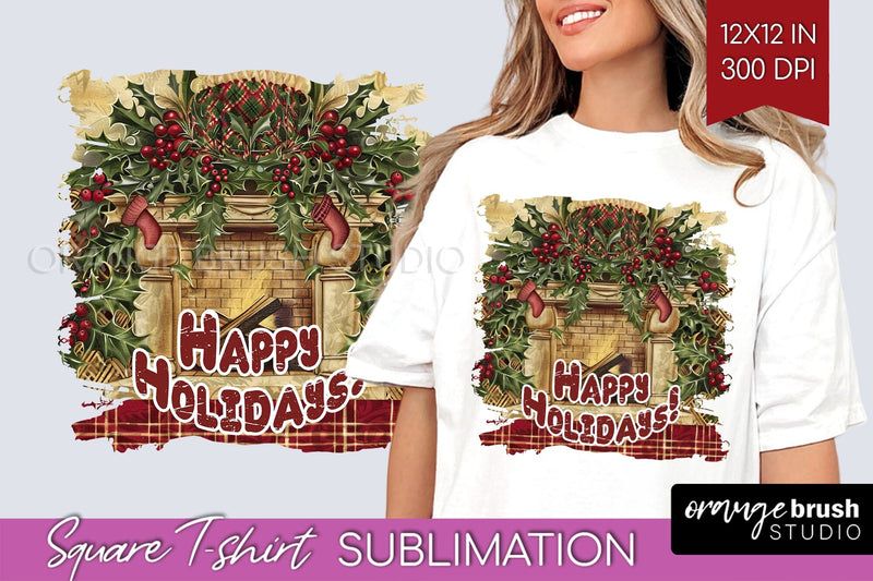 Vintage Christmas Sublimation, Xmas Square Tshirt Background Sublimation OrangeBrushStudio 