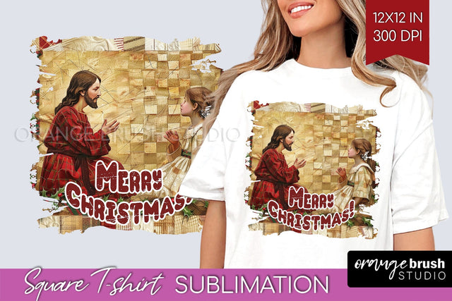 Vintage Christmas Sublimation, Xmas Square Tshirt Background Sublimation OrangeBrushStudio 