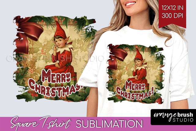 Vintage Christmas Sublimation, Xmas Square Tshirt Background Sublimation OrangeBrushStudio 
