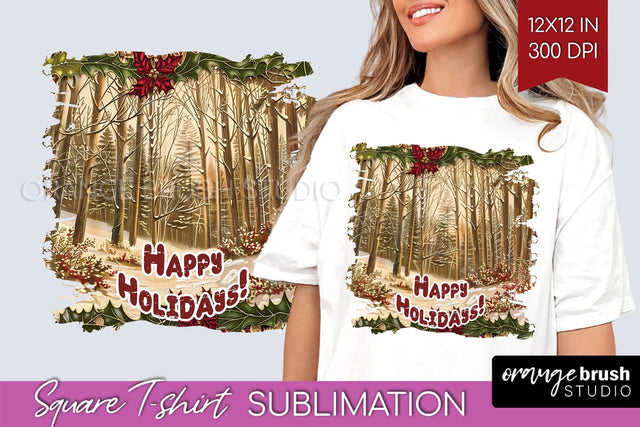 Vintage Christmas Sublimation, Xmas Square Tshirt Background Sublimation OrangeBrushStudio 