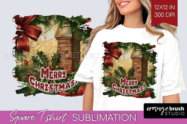 Vintage Christmas Sublimation, Xmas Square Tshirt Background Sublimation OrangeBrushStudio 