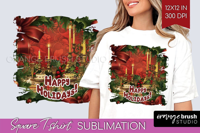 Vintage Christmas Sublimation, Xmas Square Tshirt Background Sublimation OrangeBrushStudio 