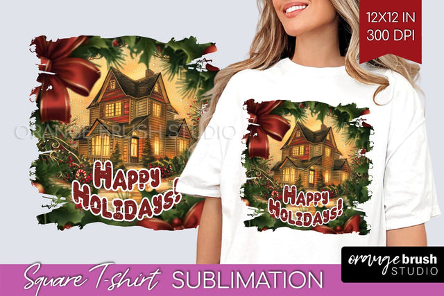 Vintage Christmas Sublimation, Xmas Square Tshirt Background Sublimation OrangeBrushStudio 