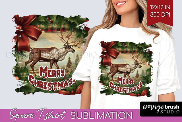Vintage Christmas Sublimation, Xmas Square Tshirt Background Sublimation OrangeBrushStudio 