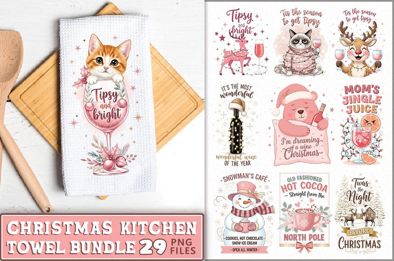 Vintage Christmas Towel PNG Bundle Sublimation Shetara Begum 