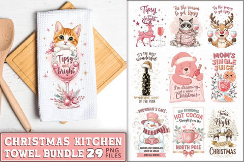 Vintage Christmas Towel PNG Bundle Sublimation Shetara Begum 