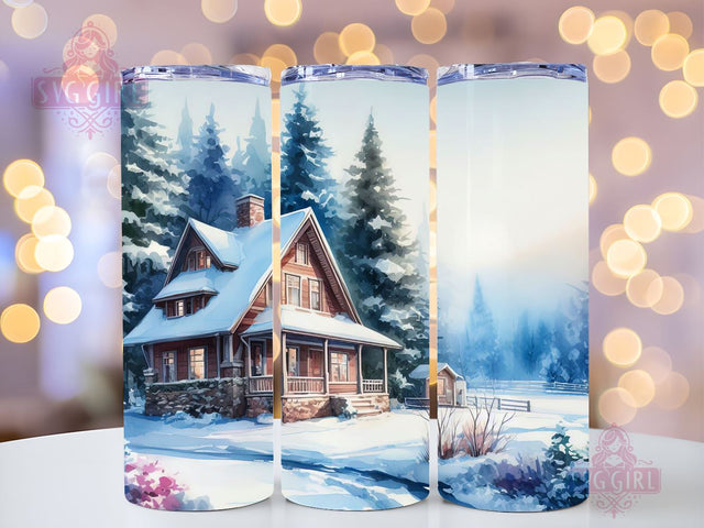 Vintage Christmas Town, Christmas Houses, Christmas Village, Winter Village 20oz Skinny Tumbler Sublimation Design Straight & Tapered PNG Sublimation SvggirlplusArt 