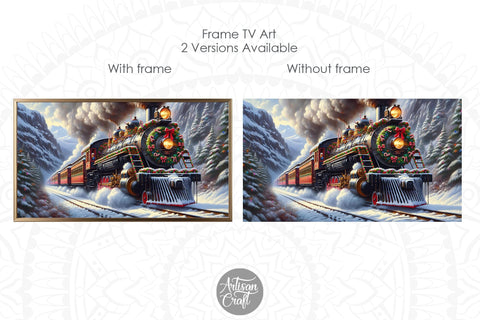 Vintage Christmas Train Frame TV Art Digital Pattern Artisan Craft SVG 