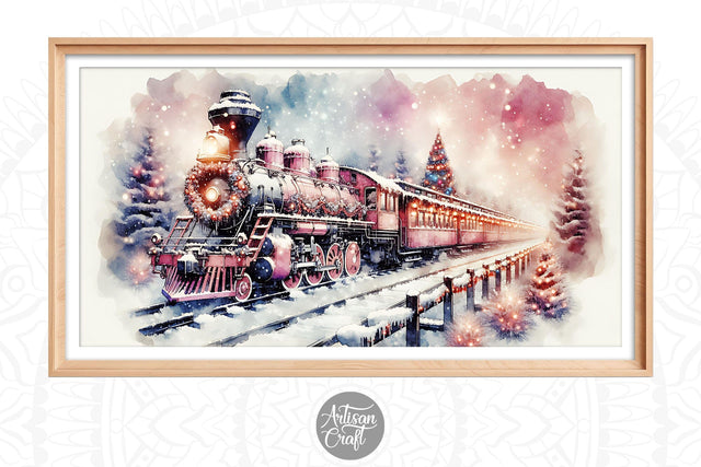 Vintage Christmas train frame TV art Digital Pattern Artisan Craft SVG 