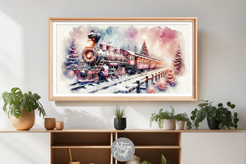 Vintage Christmas train frame TV art Digital Pattern Artisan Craft SVG 