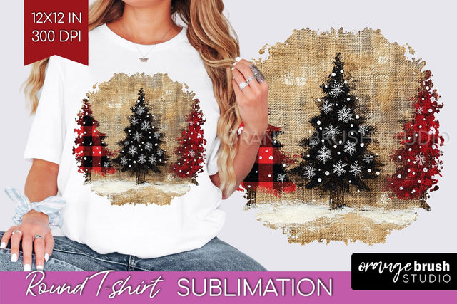 Vintage Christmas Tree Round Tshirt PNG Background Design Sublimation OrangeBrushStudio 