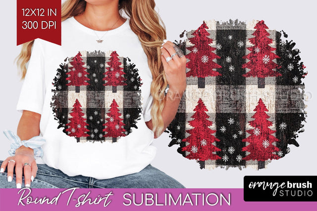 Vintage Christmas Tree Round Tshirt PNG Background Design Sublimation OrangeBrushStudio 