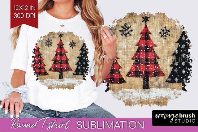 Vintage Christmas Tree Round Tshirt PNG Background Design Sublimation OrangeBrushStudio 