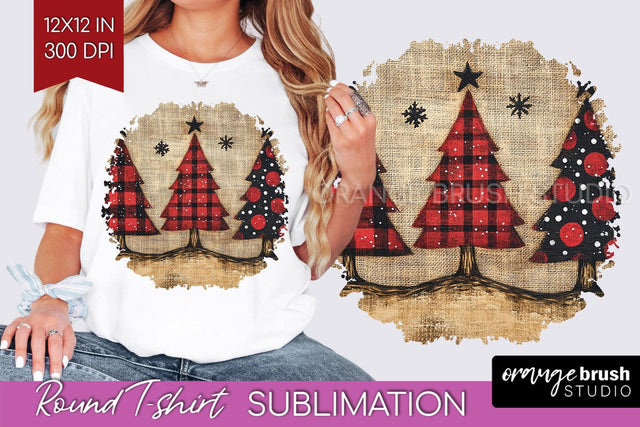 Vintage Christmas Tree Round Tshirt PNG Background Design Sublimation OrangeBrushStudio 
