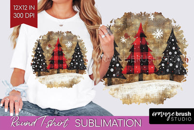 Vintage Christmas Tree Round Tshirt PNG Background Design Sublimation OrangeBrushStudio 