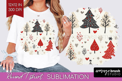 Vintage Christmas Tree Round Tshirt PNG Background Design Sublimation OrangeBrushStudio 