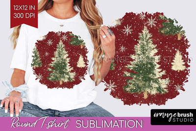 Vintage Christmas Tree Round Tshirt PNG Background Design Sublimation OrangeBrushStudio 