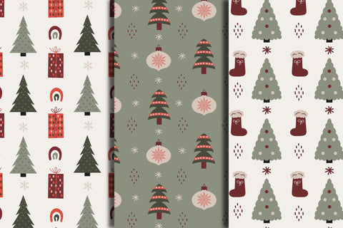 Vintage Christmas Tree Seamless Patterns Digital Pattern Rin Green 