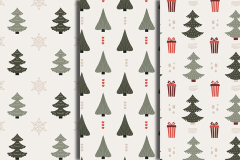 Vintage Christmas Tree Seamless Patterns Digital Pattern Rin Green 