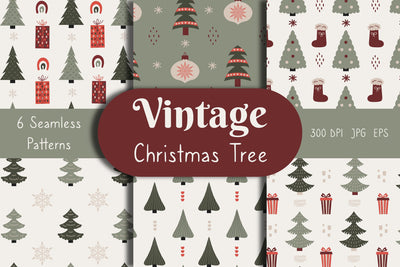 Vintage Christmas Tree Seamless Patterns Digital Pattern Rin Green 