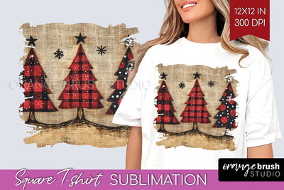 Vintage Christmas Tree Square Tshirt PNG Background Design Sublimation OrangeBrushStudio 