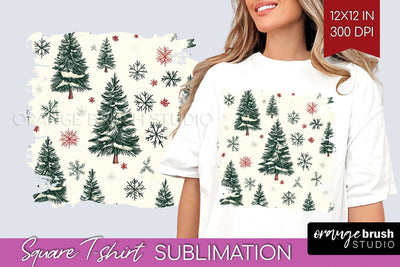 Vintage Christmas Tree Square Tshirt PNG Background Design Sublimation OrangeBrushStudio 